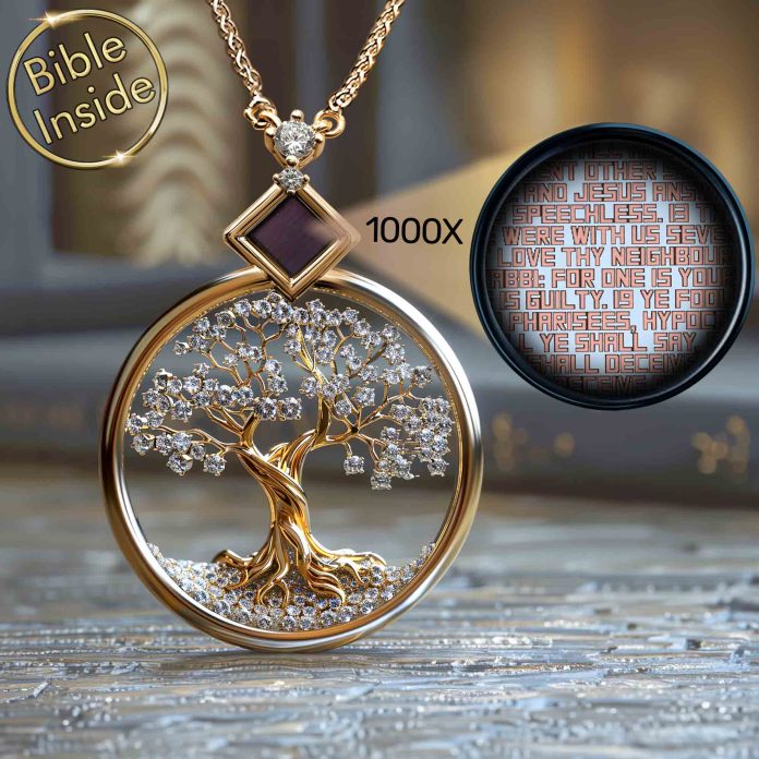 desdress.com Tree of Life Gemstone Pendant With Bible Inscription in Natural Setting by My Nano Jewelry